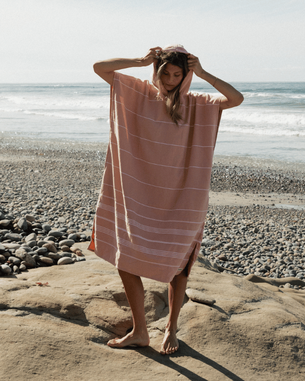 Alternative view of Classic Stripe Hooded Poncho - Misty Rose | Sand Cloud