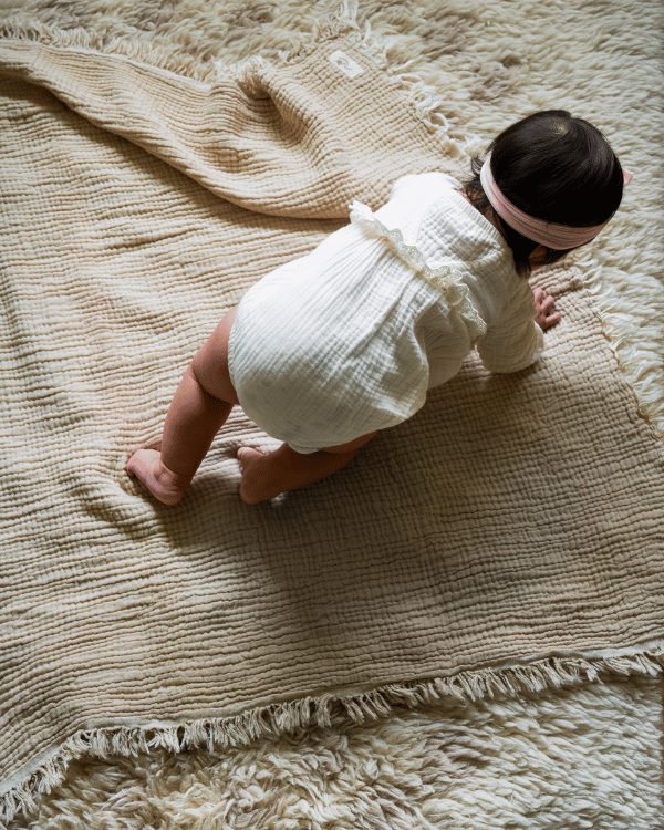 Alternative view of Little Fishies Gauze Receiving Blanket - Beige | Sand Cloud