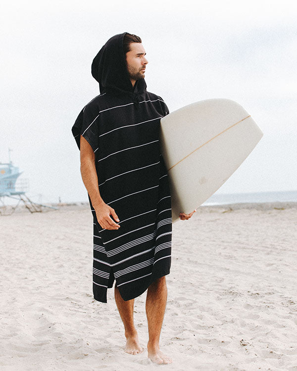 Alternative view of Classic Stripe Hooded Poncho Black | Sand Cloud
