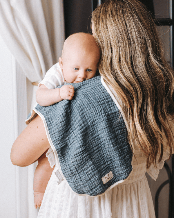 Alternative view of Little Fishies Gauze Burping Cloth Bundle - 3 Pack - Sage / Grey / Navy | Sand Cloud