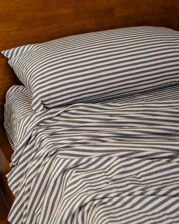 Classic Micro Twill Stripe Melange Pillowcase Set Steel Grey | Sand Cloud