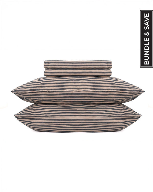 Classic Micro Twill Stripe Melange Sheet Set Steel Grey | Sand Cloud