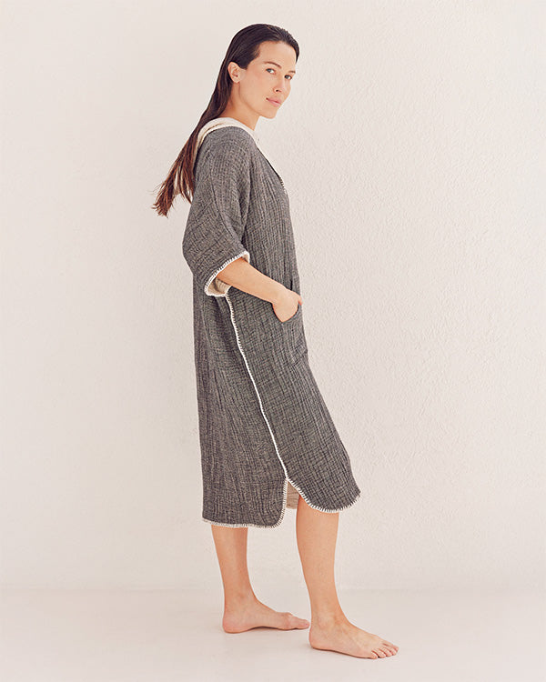 Alternative view of Falta Gauze Hooded Poncho - Black | Sand Cloud