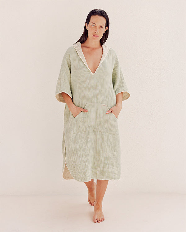 Falta Gauze Hooded Poncho - Sage | Sand Cloud