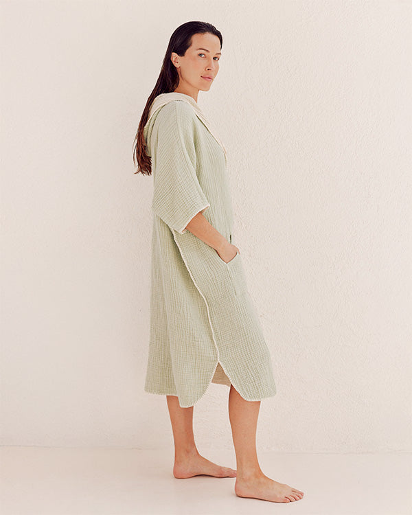 Alternative view of Falta Gauze Hooded Poncho - Sage | Sand Cloud