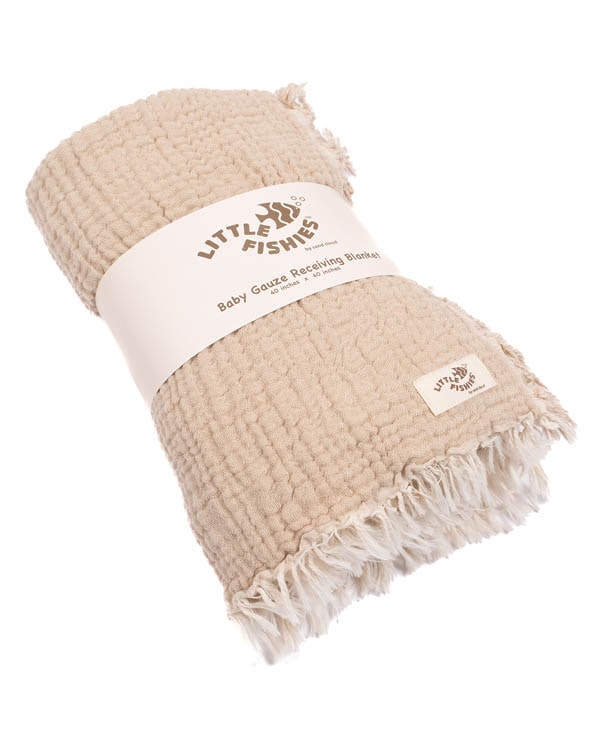 Little Fishies Gauze Receiving Blanket - Beige | Sand Cloud